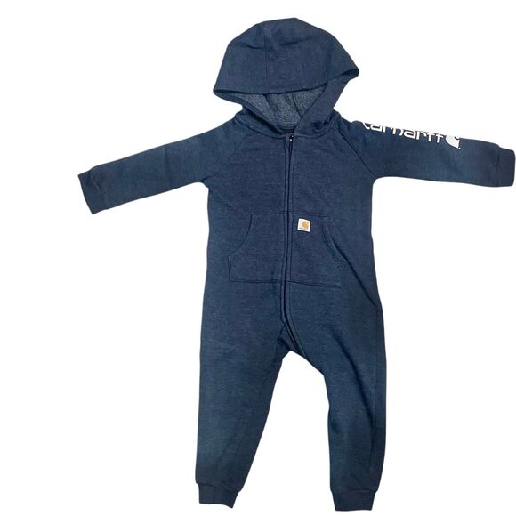 Carhartt Boys Long Sleeve full Zip Front Hooded Coverall unisex blue sz 18 month - Picture 3 of 7